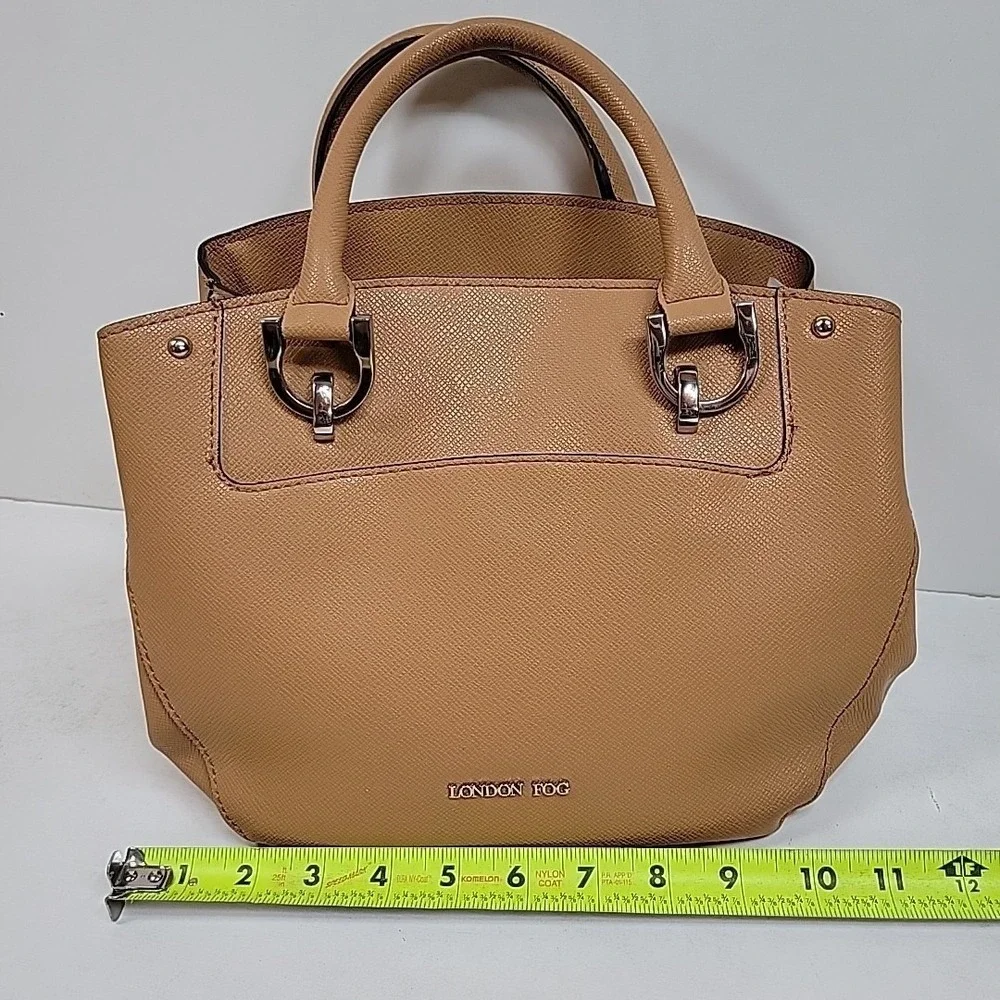 London Fog Beige Satchel Handbag Womens Faux Leather Structured Tote Purse